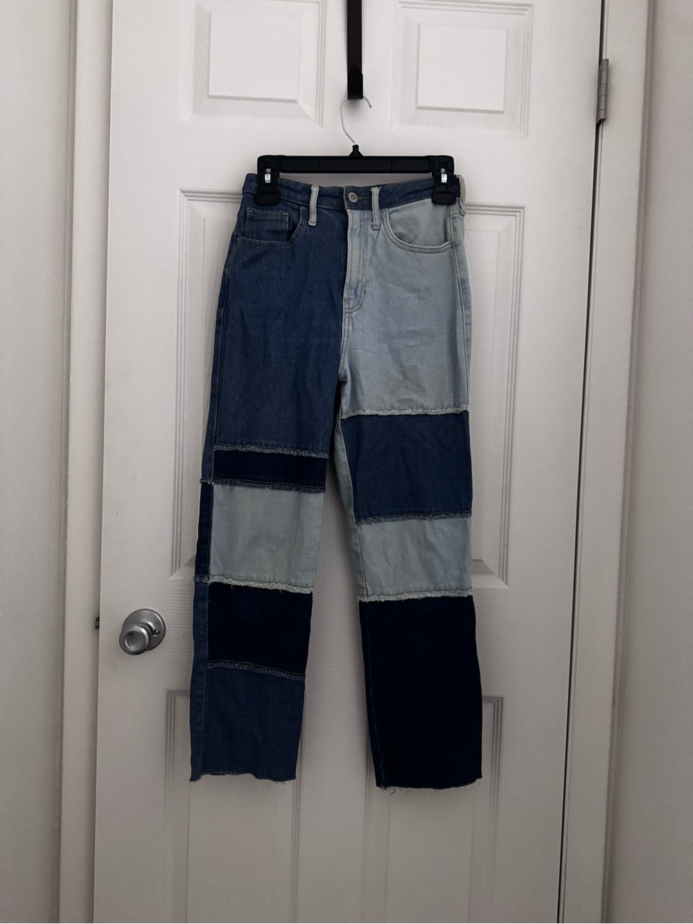 Hollister Two-Tone Patchwork Blue Straight Leg Jeans